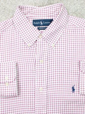 Ralph Lauren Shirt Men 16 1/2. 34/35 Red/White Check Yarmouth Cotton Long Sleeve